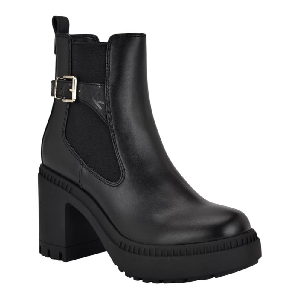 Calvin Klein Women's Fayth Leather Buckled Block Heel Booties Black Size 9 1/2